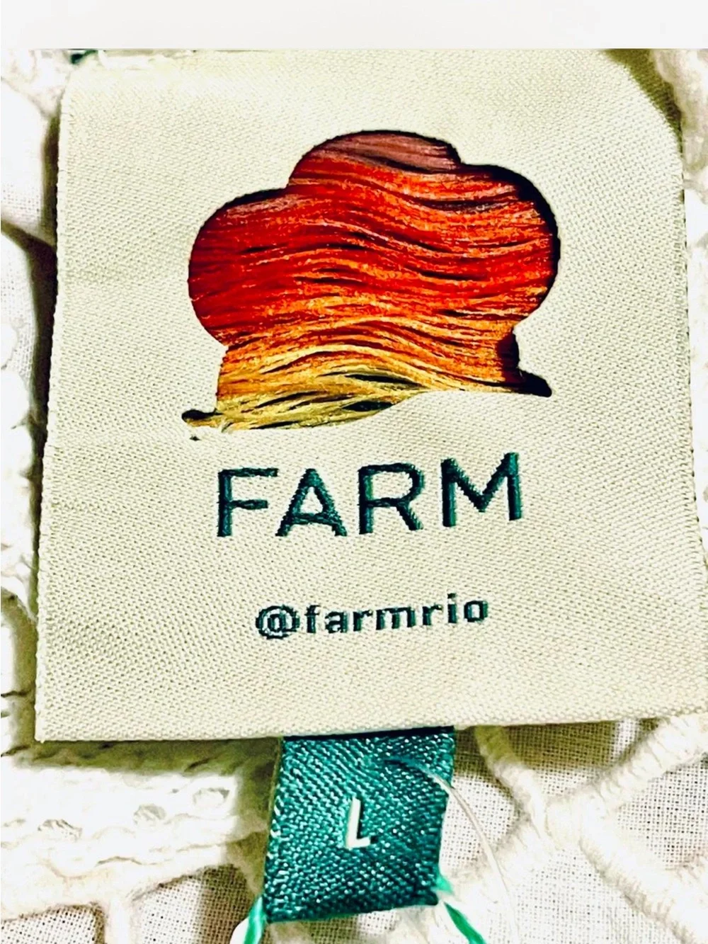 FARM Rio Cream Lace Crochet Puff-Sleeve Blouse